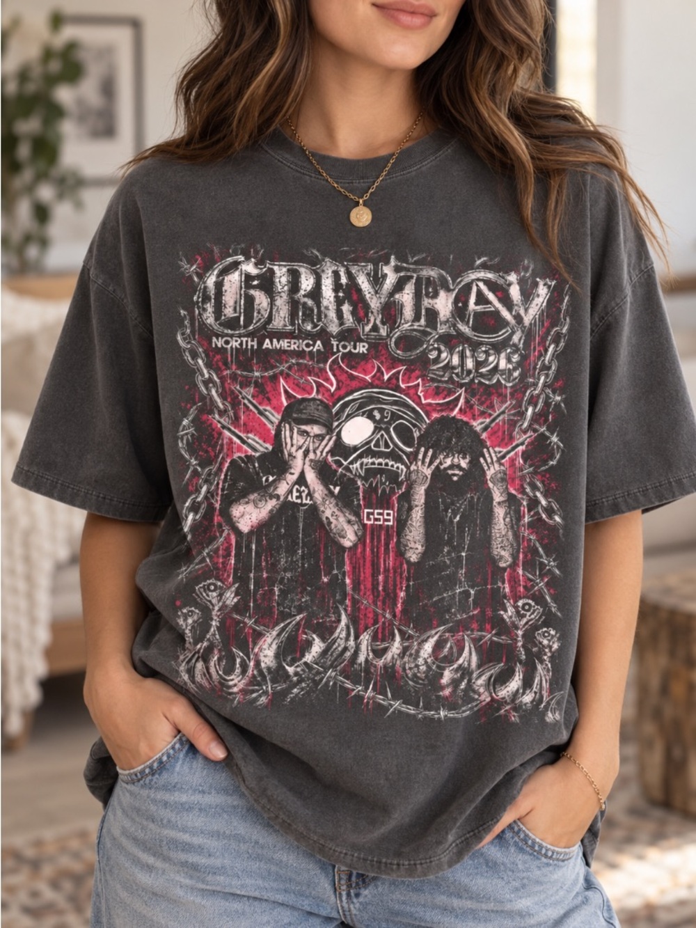 Comfort Colors Gray Graphic Band Tour Short Sleeve T-Shirt